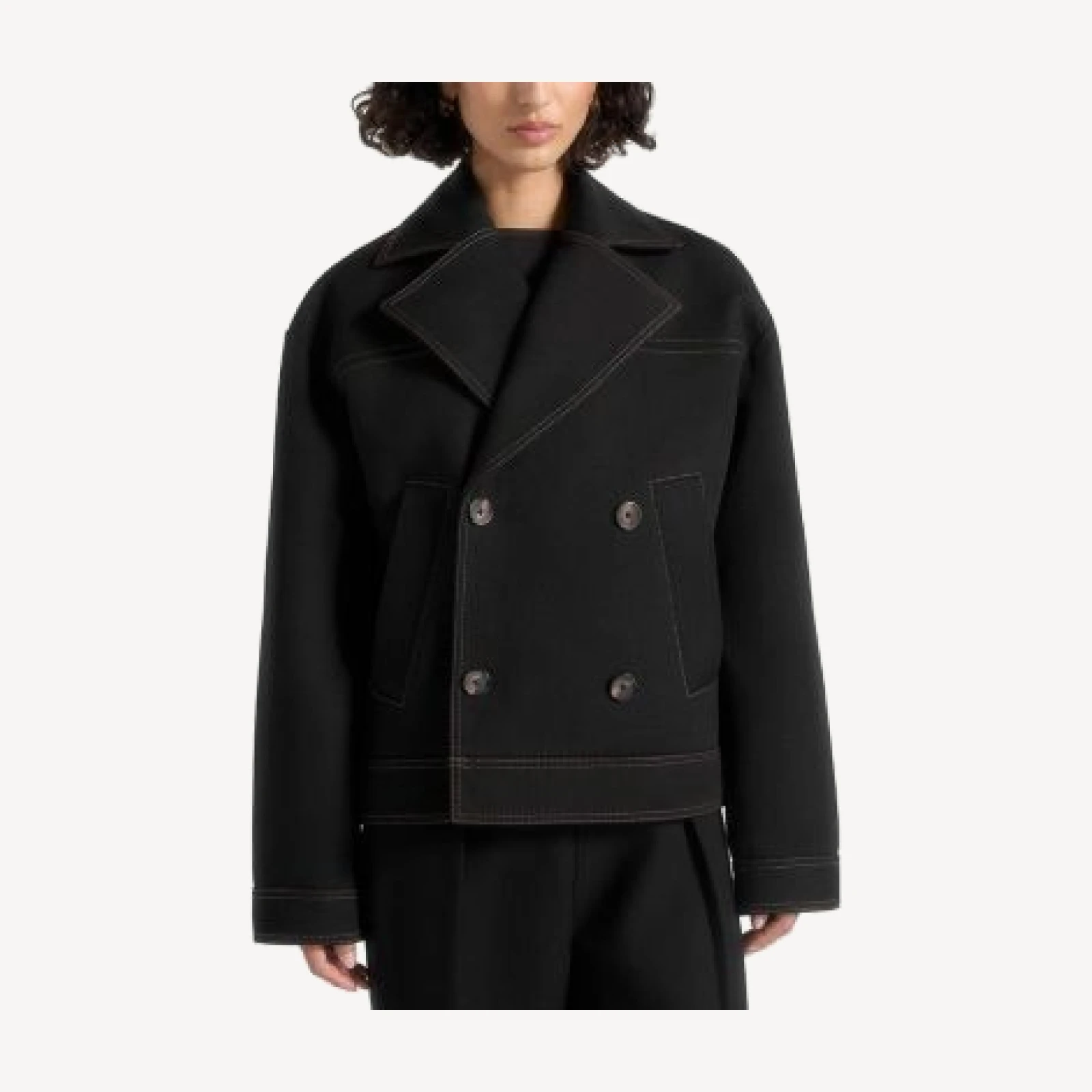 Maniere De Voir Mika Unisex Tailored Double Breasted Jacket with Contrast Stitch