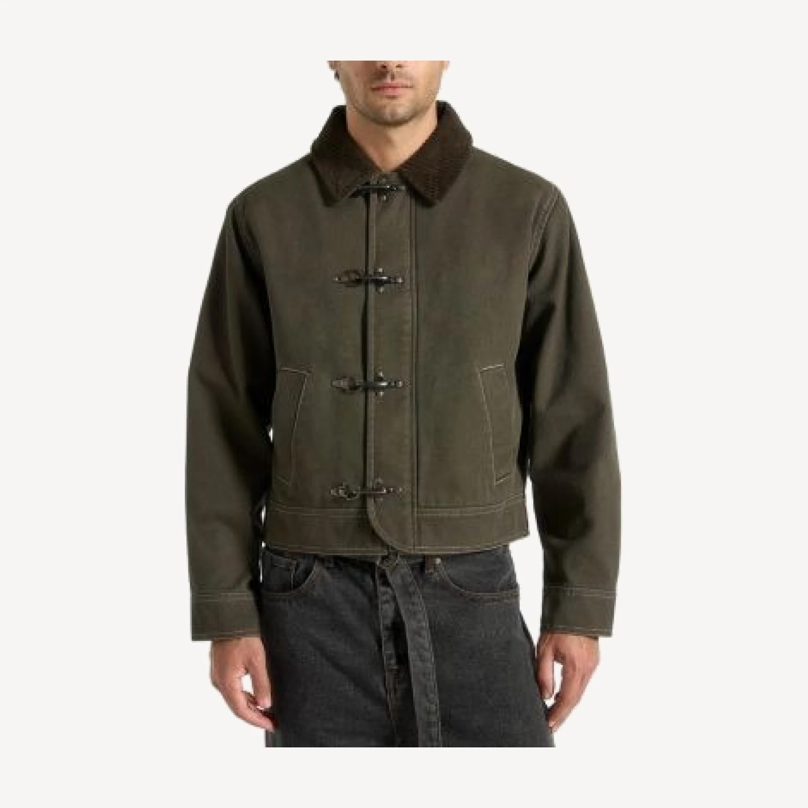 Maniere De Voir Nino Clasp Detail Contrast Stitch Gabardine Jacket
