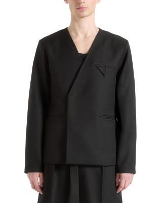 Maniere De Voir Colin Collarless Double Breasted Minimal Blazer