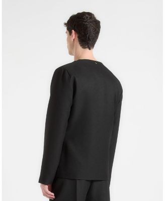 Maniere De Voir Colin Collarless Double Breasted Minimal Blazer