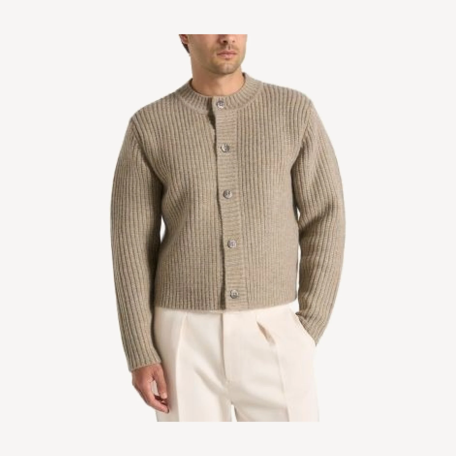 Maniere De Voir Alix Unisex Crewneck Ribbed Knit Cardigan