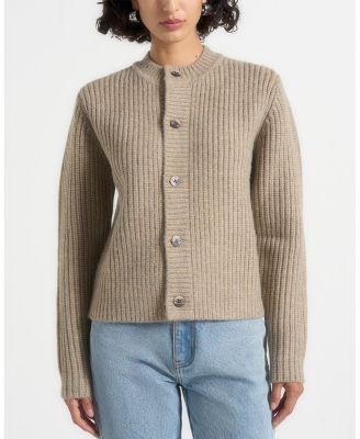 Maniere De Voir Alix Unisex Crewneck Ribbed Knit Cardigan