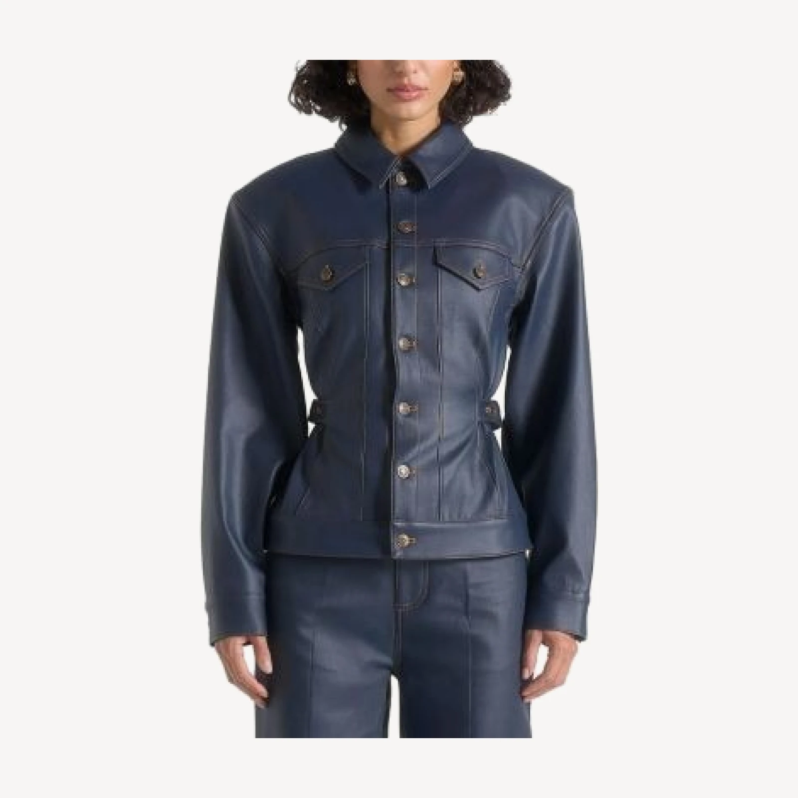 Maniere De Voir Karla Wax Effect Cinch Waist Jacket