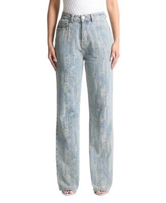 Maniere De Voir Florence Distressed High Rise Straight Leg Jeans