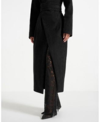 Maniere De Voir Esma Suede Asymmetric Coat with Cinch Belt