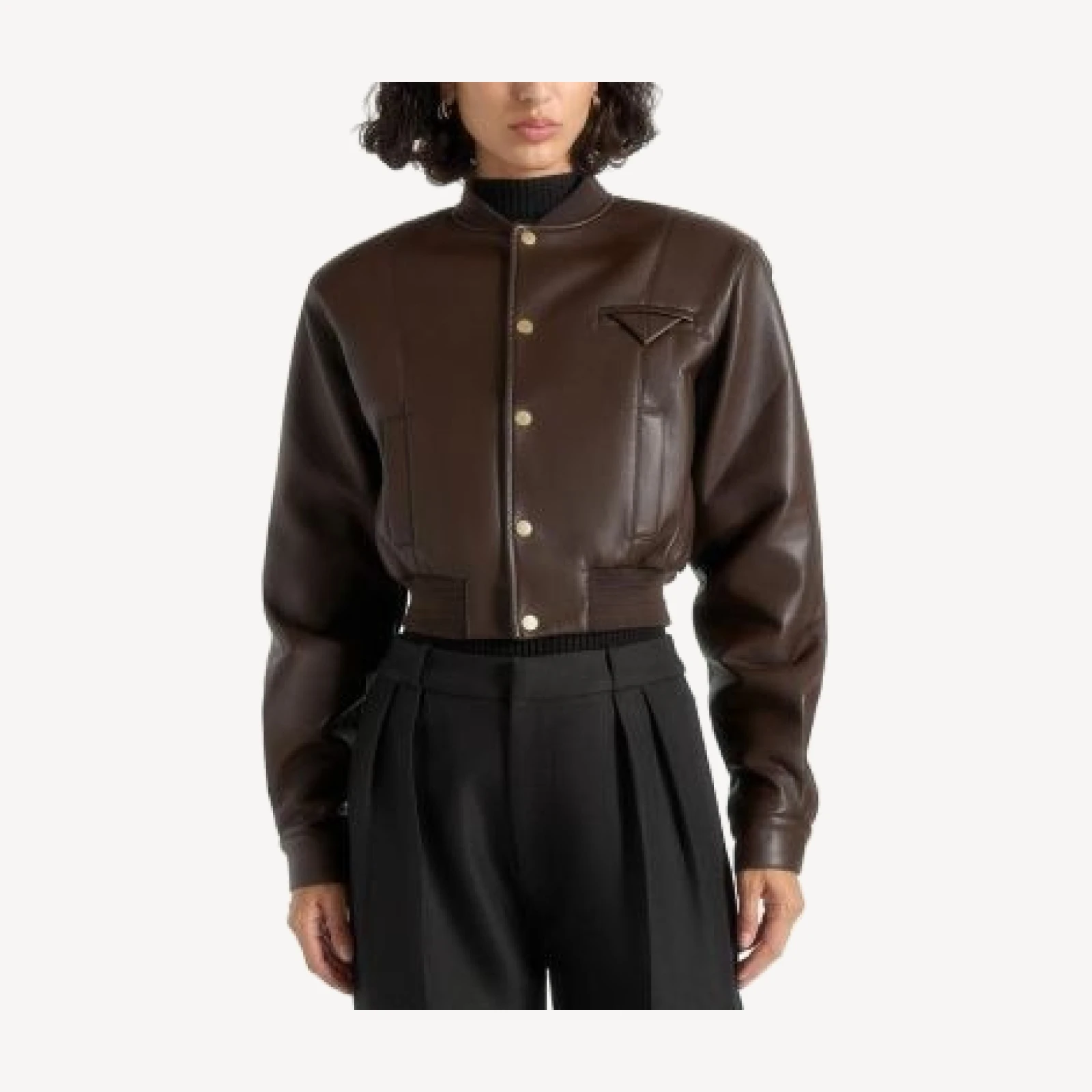 Maniere De Voir Zina Leather Wide Shoulder Bomber Jacket