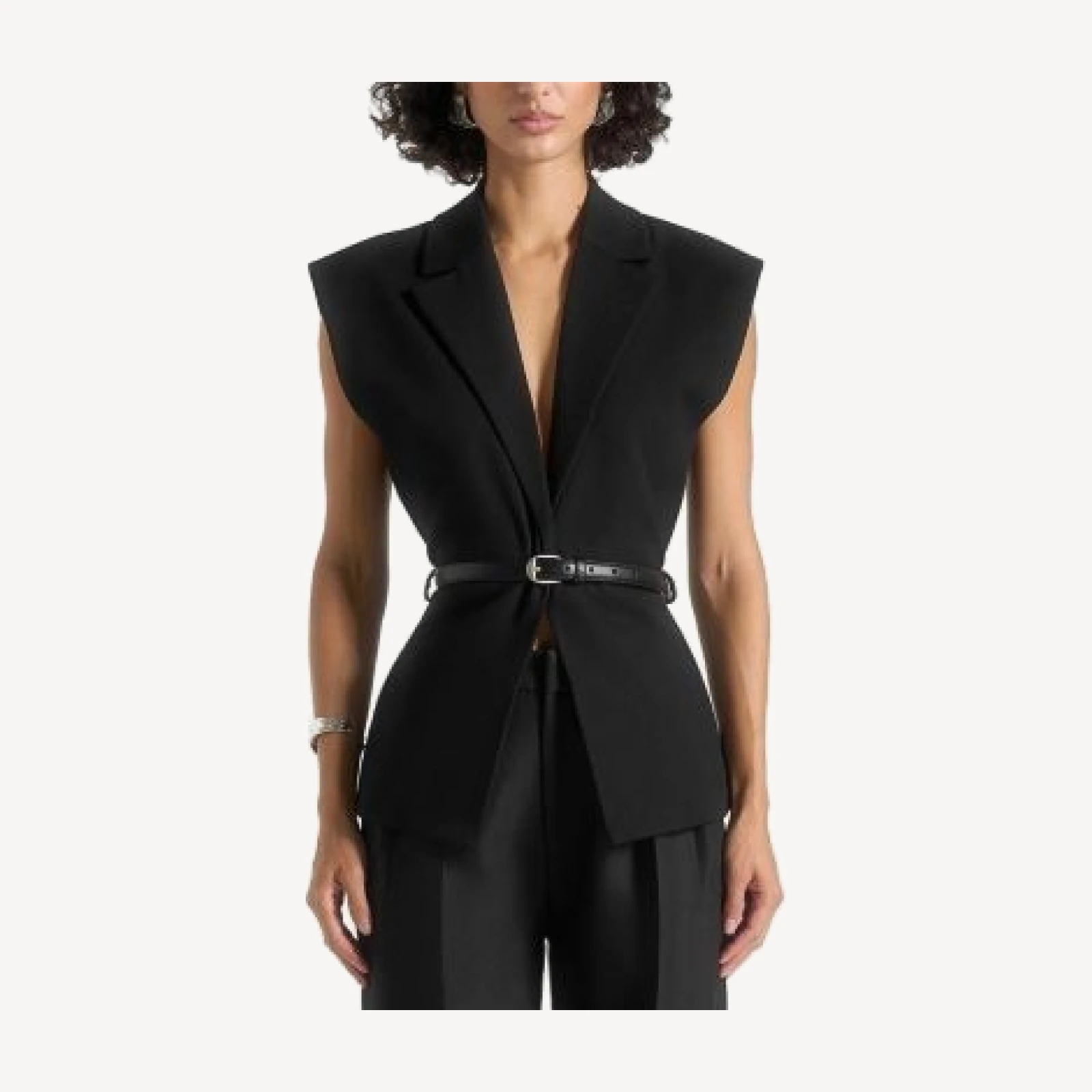 Maniere De Voir Linda Tailored Wide Shoulder Cinched Waistcoat