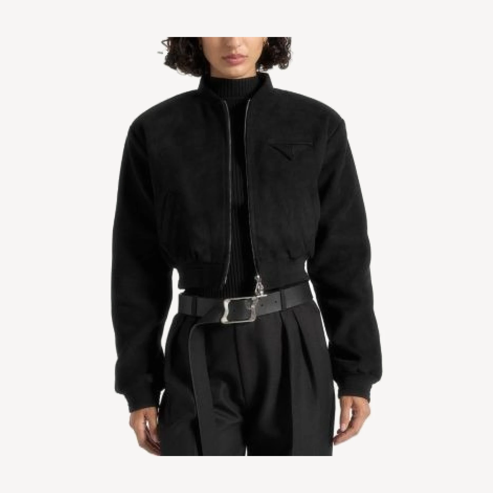 Maniere De Voir Monique Suede Wide Shoulder Bomber Jacket