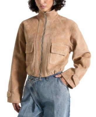 Maniere De Voir Nawel Suede Contrast Stitch Jacket with Cinched Hem