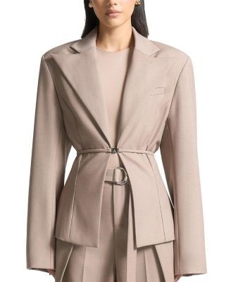 Maniere De Voir Wide Shoulder Tailored Blazer with Twin Belt
