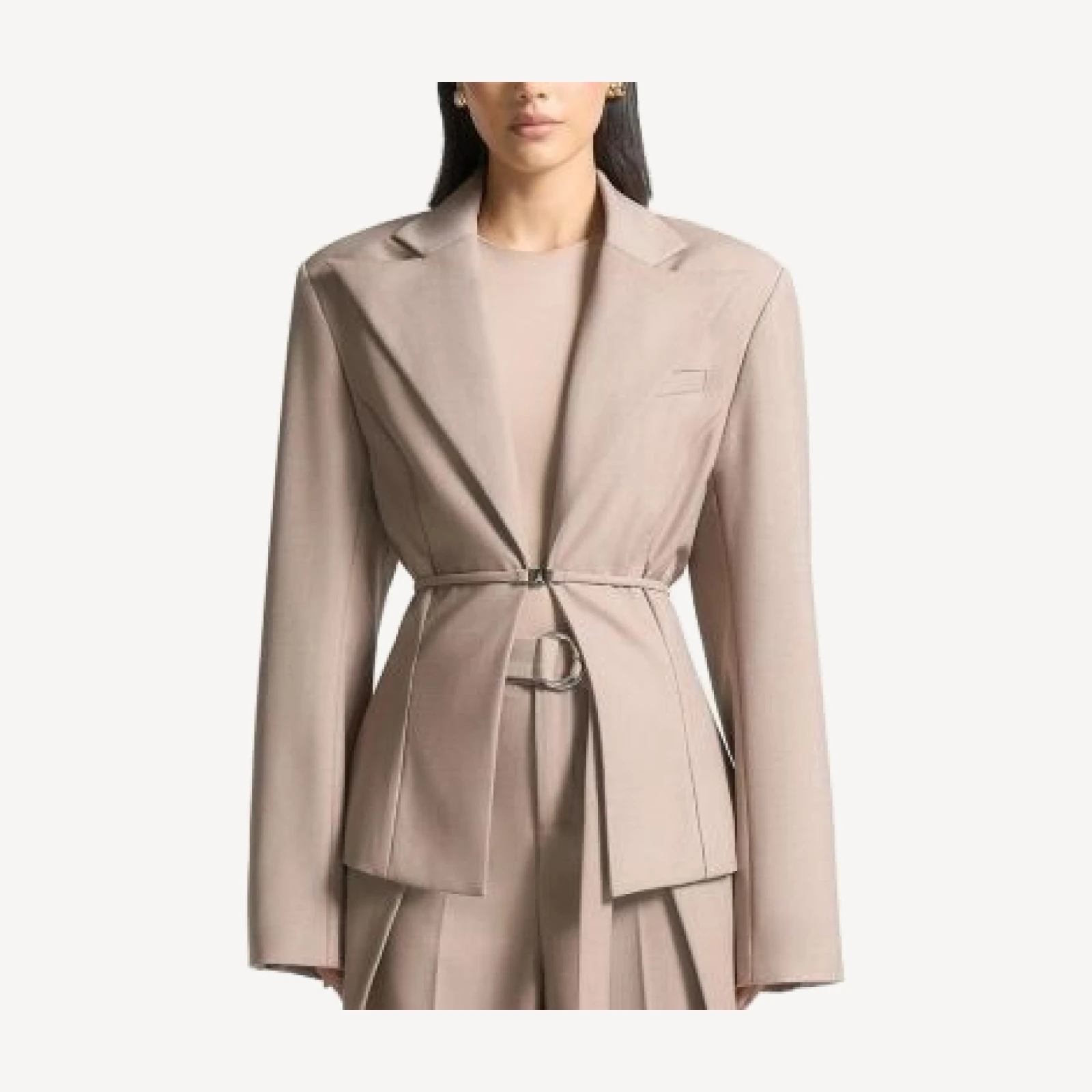 Maniere De Voir Wide Shoulder Tailored Blazer with Twin Belt