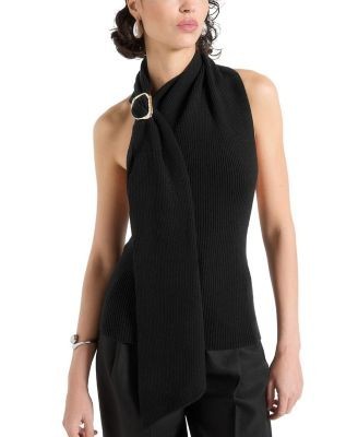 Maniere De Voir Elodie Knitted Draped Halterneck Top