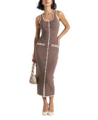 Maniere De Voir Daphne Rib Knit Contrast Midaxi Dress