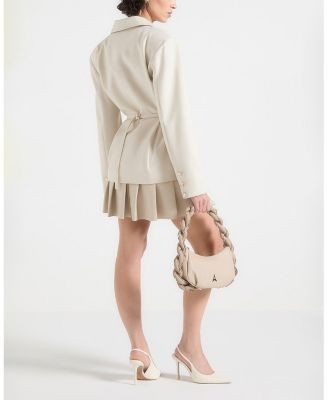 Maniere De Voir Nicole Cinch Waist Pleated Blazer Dress