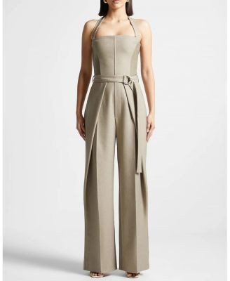 Maniere De Voir Sabine Tailored Pleat Jumpsuit with Belt