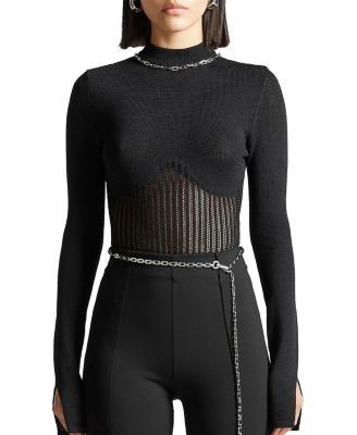 Maniere De Voir Contour Knit Bodysuit with Chain