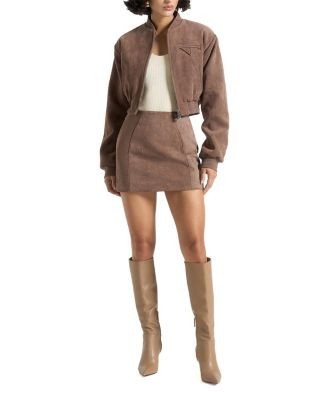 Maniere De Voir Cleo Suede A-line Mini Skirt