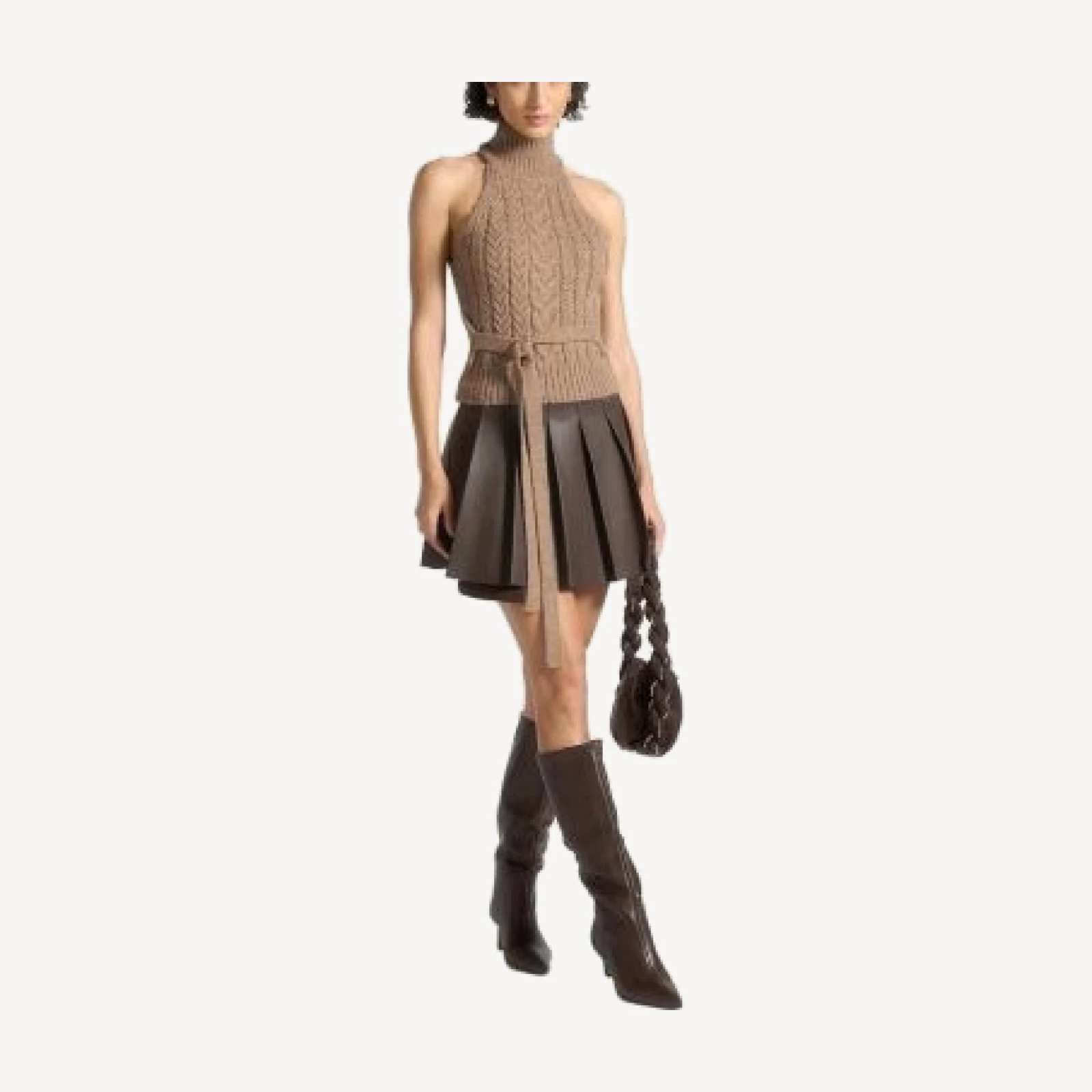 Maniere De Voir Juliette Leather Pleat Front Skort