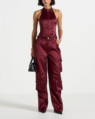 Maniere De Voir ClauDette Backless Satin Halter Top