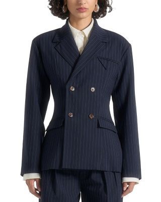 Maniere De Voir Maia Pinstripe Double Breasted Blazer