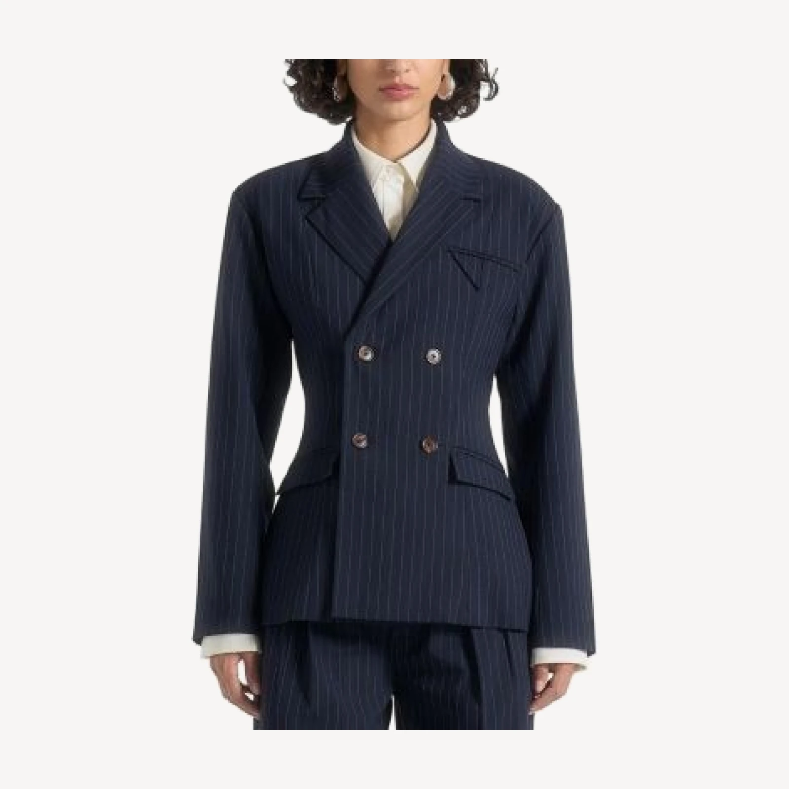 Maniere De Voir Maia Pinstripe Double Breasted Blazer