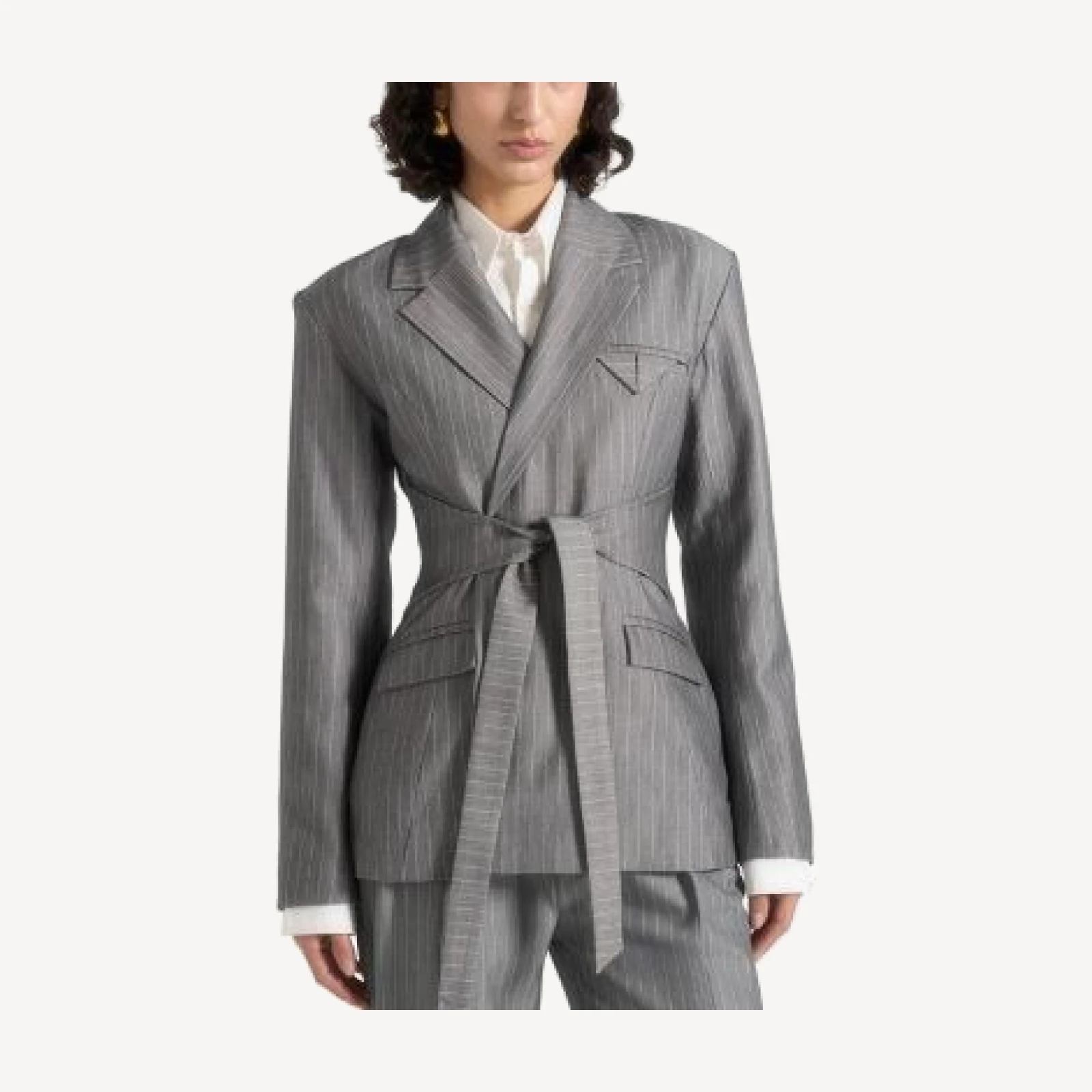 Maniere De Voir Delphine Pinstripe Wrap Tie Blazer