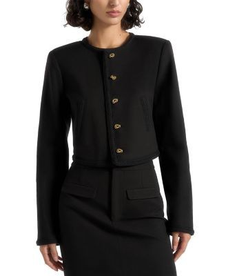 Maniere De Voir Madeline Cropped Tailored Jacket with Braided Trim