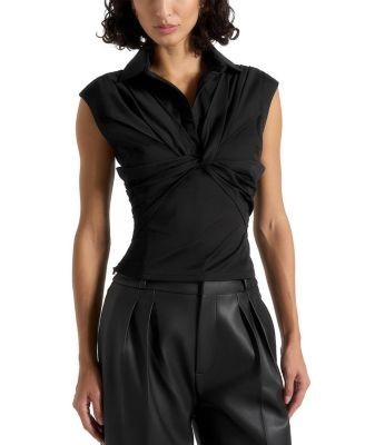 Maniere De Voir Yvette Twist Front Sleeveless Shirt