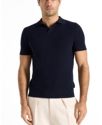 Maniere De Voir Rowen Textured Knit Revere Polo Shirt