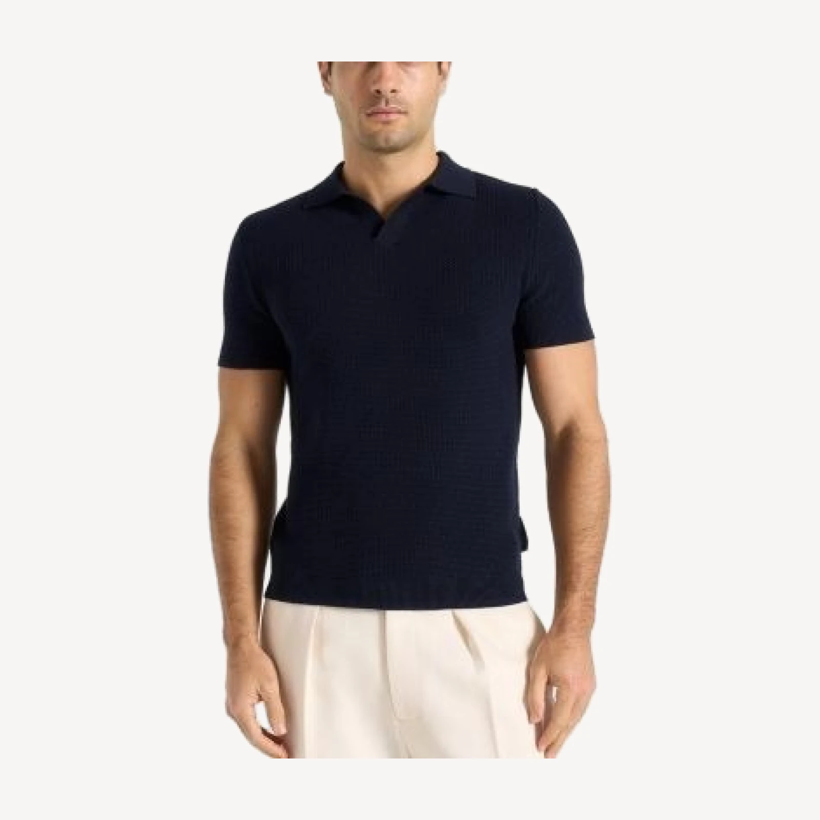 Maniere De Voir Rowen Textured Knit Revere Polo Shirt