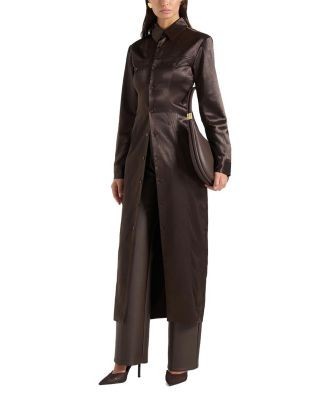 Maniere De Voir Etta Crinkled Satin Midaxi Shirt Dress