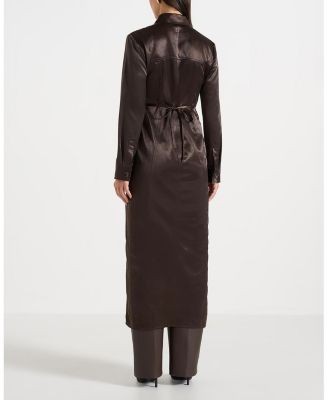 Maniere De Voir Etta Crinkled Satin Midaxi Shirt Dress