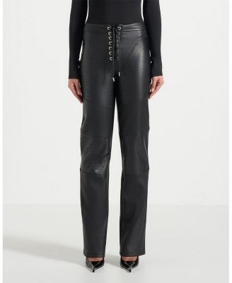 Maniere De Voir Seren Croc Embossed Lace Up Trousers
