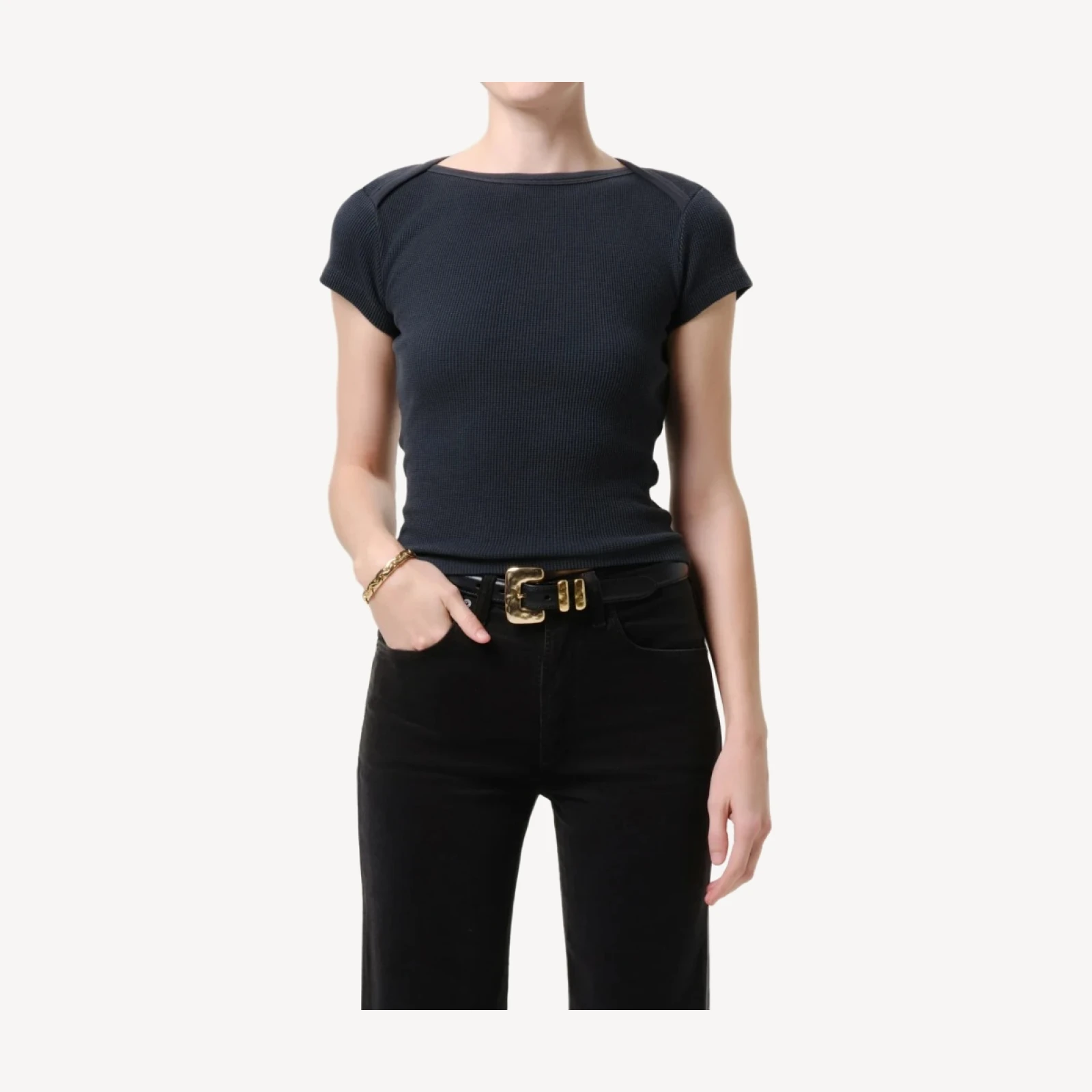 Baby Waffle Tee in Washed Black