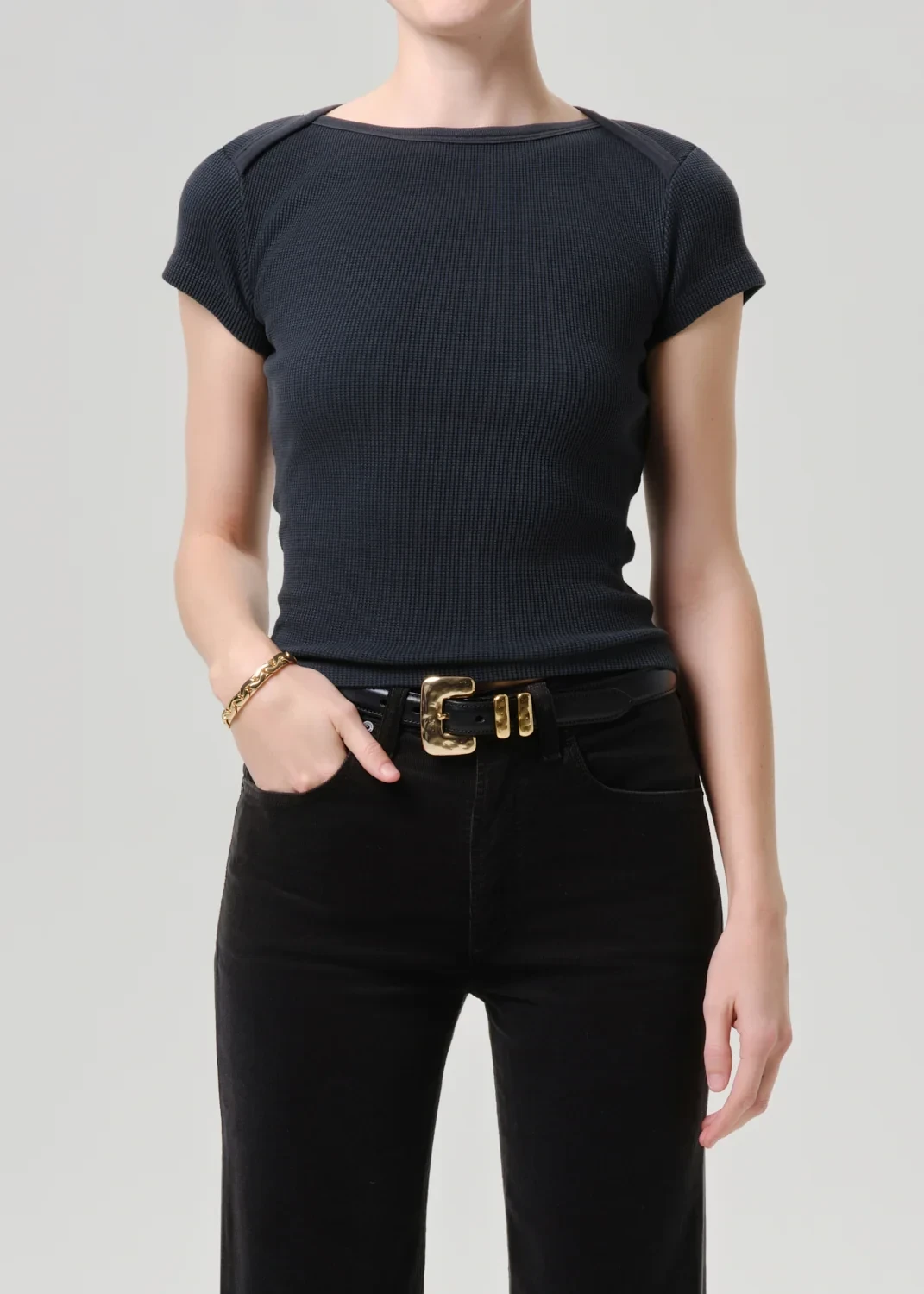 Baby Waffle Tee in Washed Black