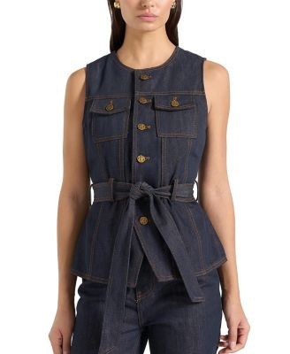 Maniere De Voir Darcy Denim Crew Neck Waistcoat