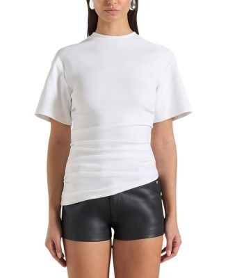 Maniere De Voir Pauline Ruched Asymmetric Cotton T-shirt