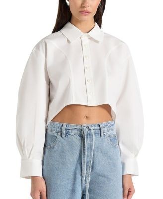 Maniere De Voir Eleni Cropped Shirt with Balloon Sleeves