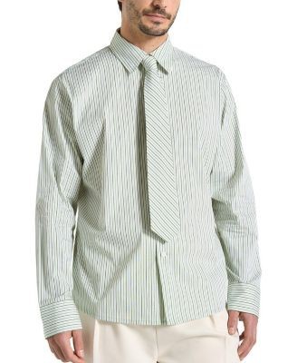 Maniere De Voir Dylan Unisex Pinstripe Long Sleeve Shirt with Detachable Tie