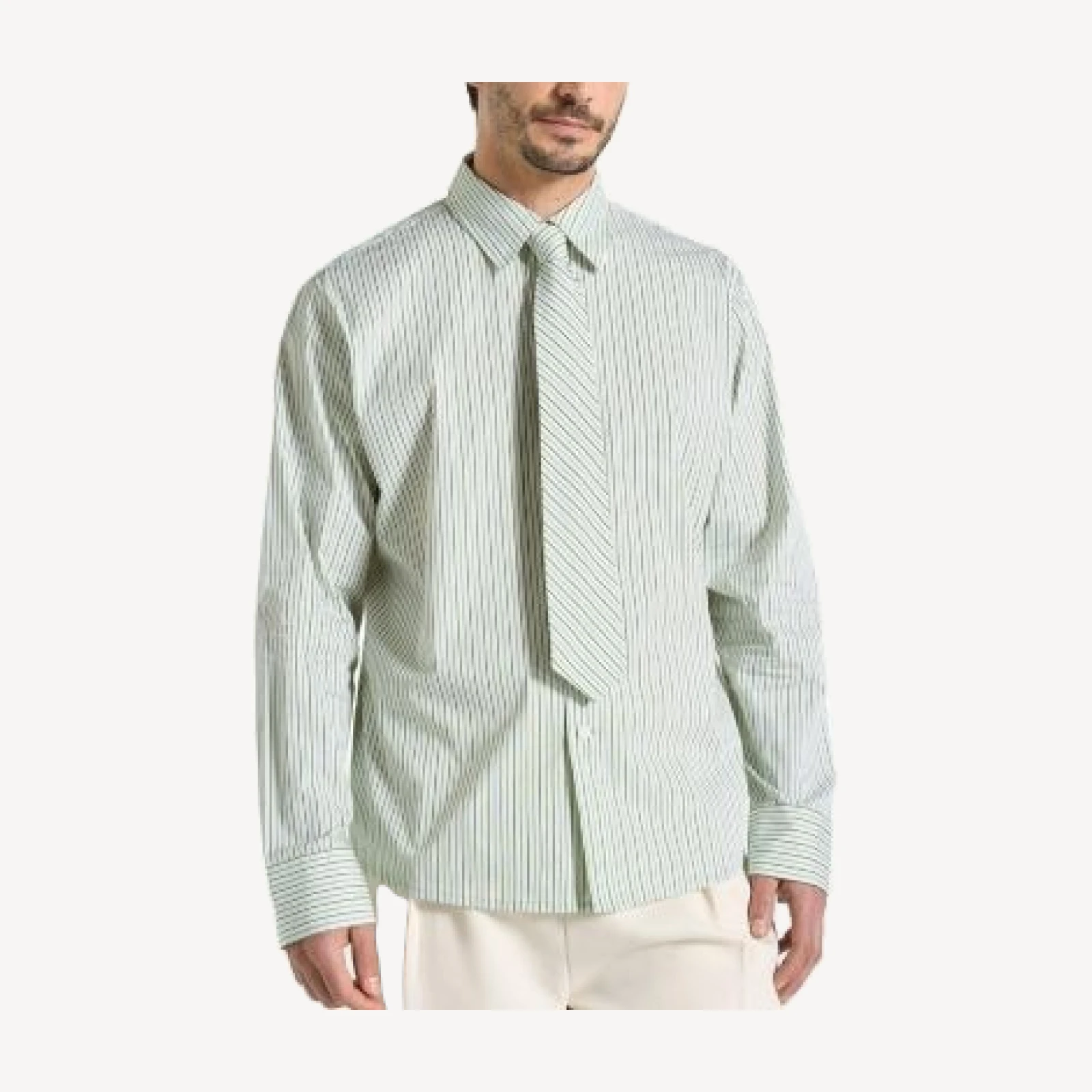 Maniere De Voir Dylan Unisex Pinstripe Long Sleeve Shirt with Detachable Tie