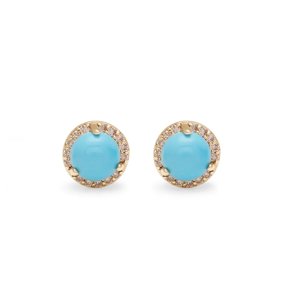 Rosette Stud Earring (Medium) PAIR - 14k Gold, Turquoise & Champagne Diamonds