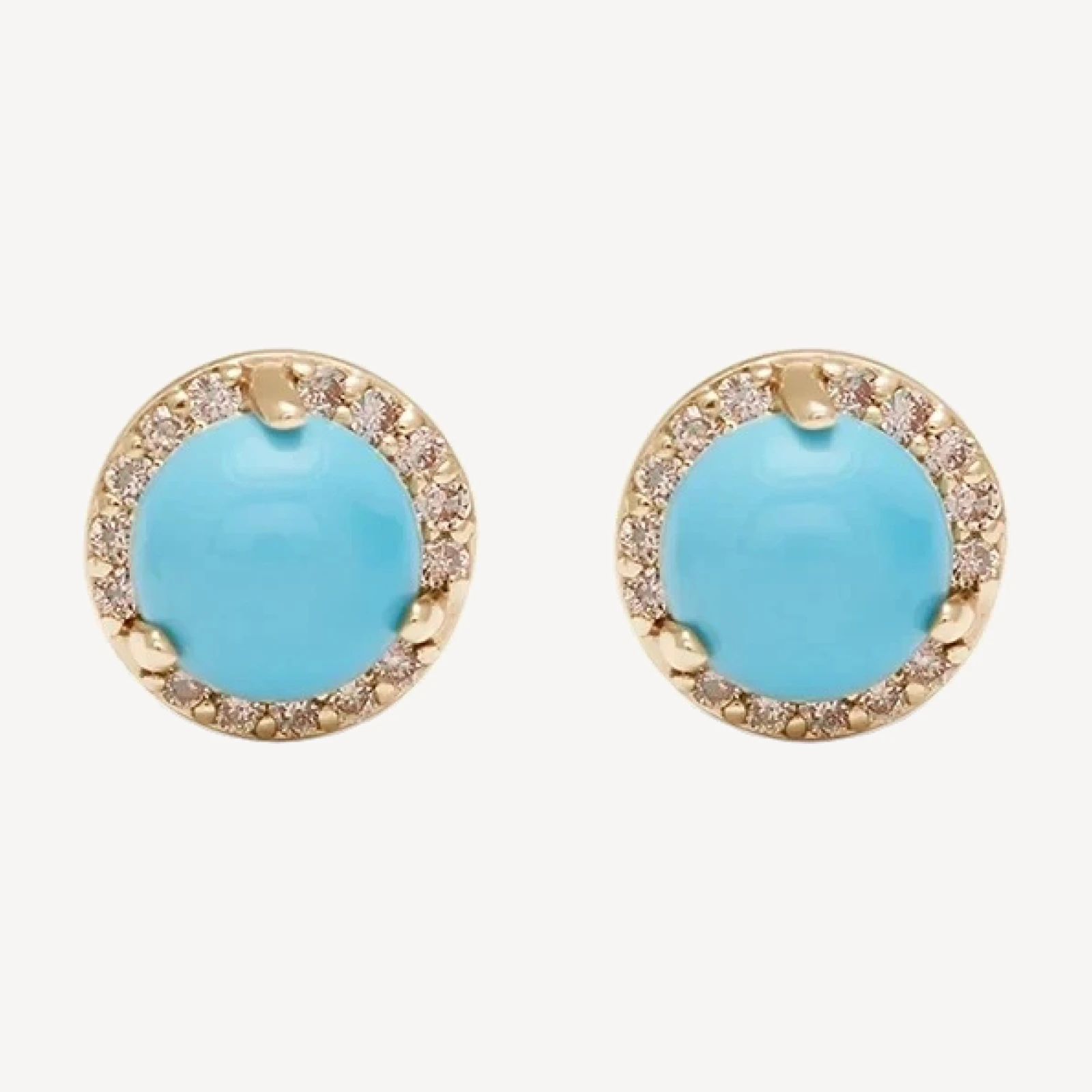 Rosette Stud Earring (Medium) PAIR - 14k Gold, Turquoise & Champagne Diamonds
