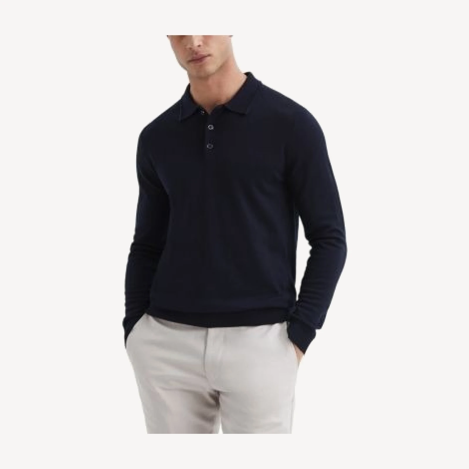 Reiss Trafford Merino Wool Slim Fit Long Sleeve Polo Shirt
