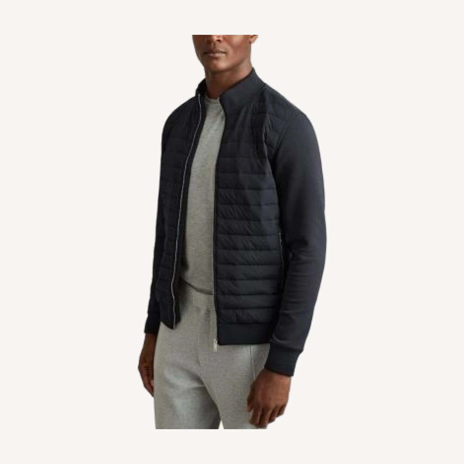 Reiss Freddie Cotton Blend Interlock Quilted Full Zip Jacket