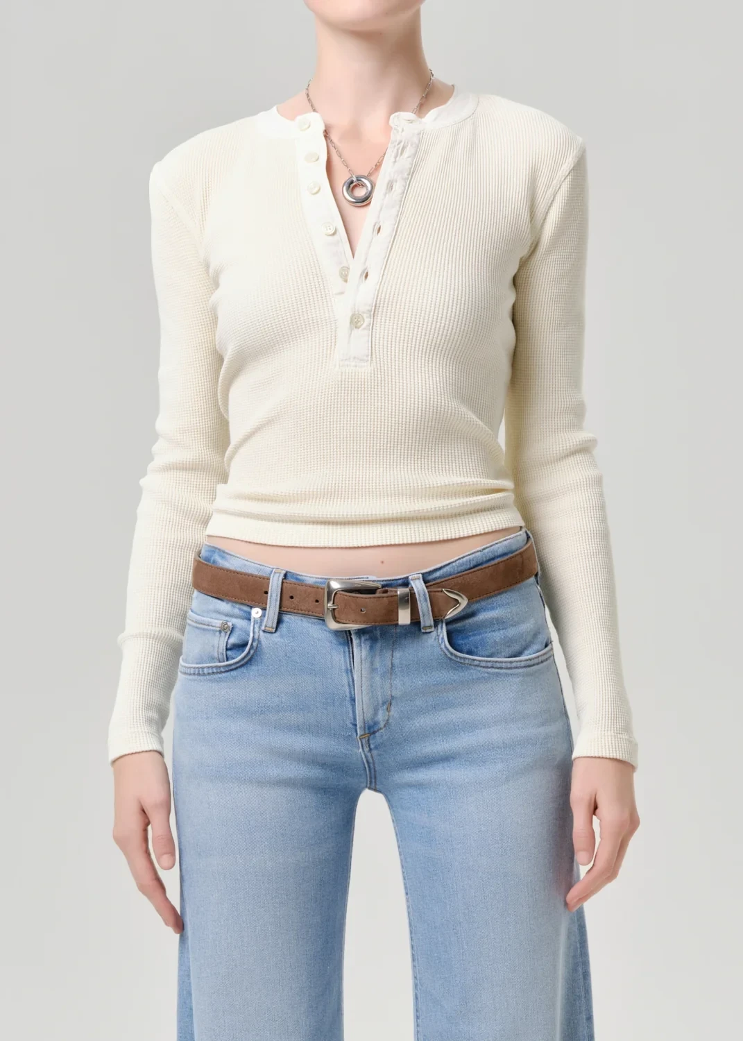 Drea Waffle Henley in Dune