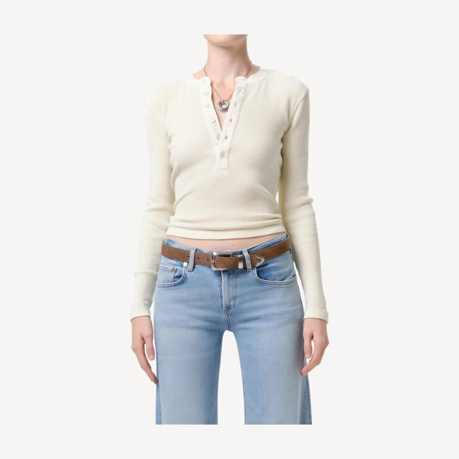 Drea Waffle Henley in Dune