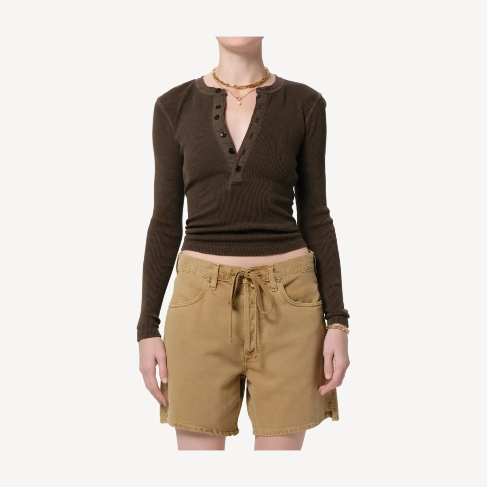 Drea Waffle Henley in Umber