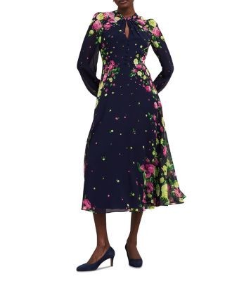 Hobbs London Eva Floral Print Silk Midi Dress