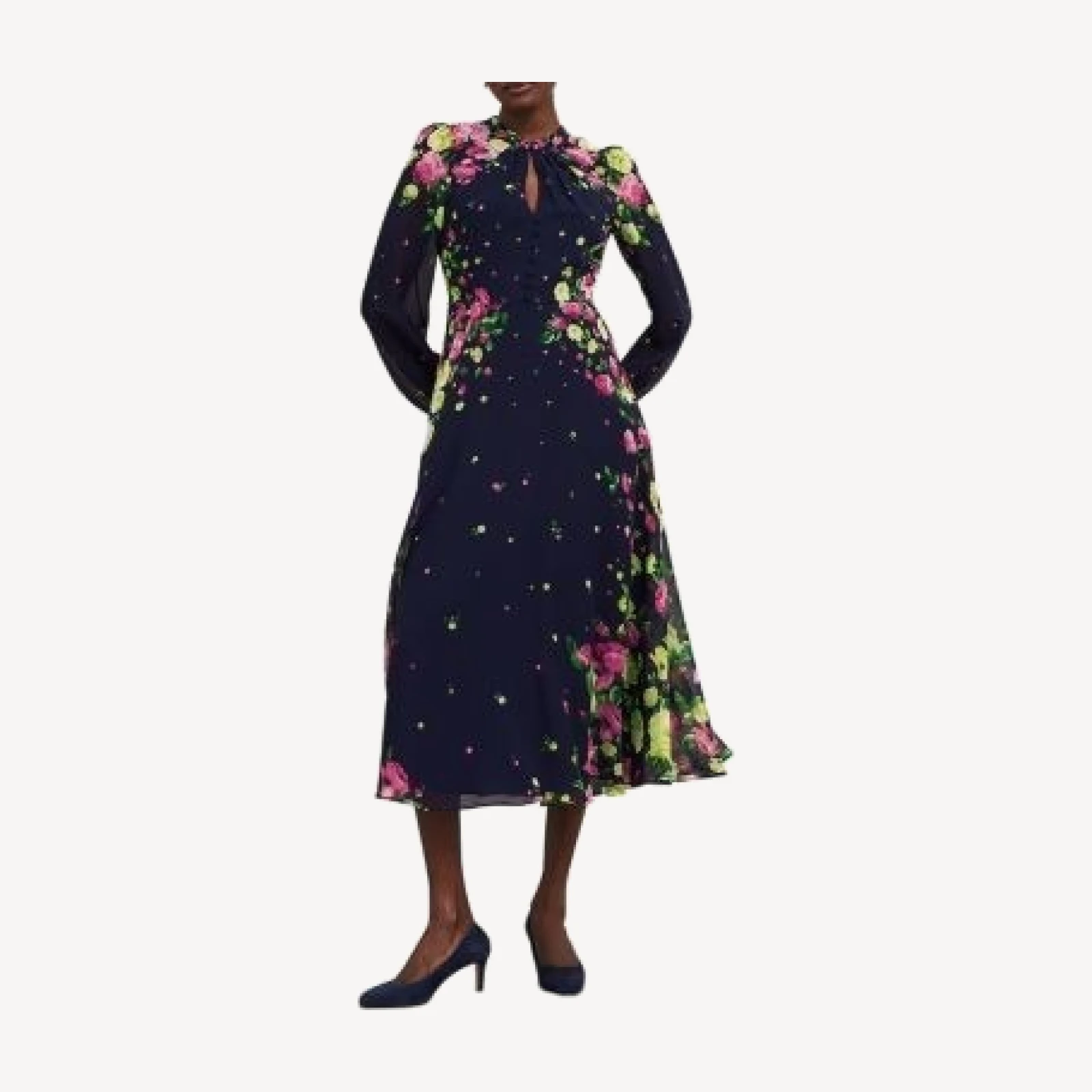 Hobbs London Eva Floral Print Silk Midi Dress