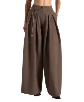 Maniere De Voir Flora Box Pleat Wide Leg Belted Trousers